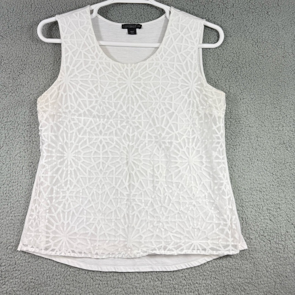 Covington White Geometric Lace Tank Top Lined